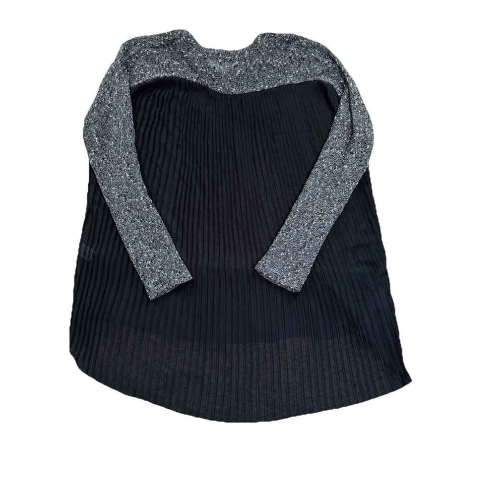 UMGEE Gray Black Pleated Faux Underlay Speckled White Knit Tunic Blouse Top SZ M - Picture 4 of 8